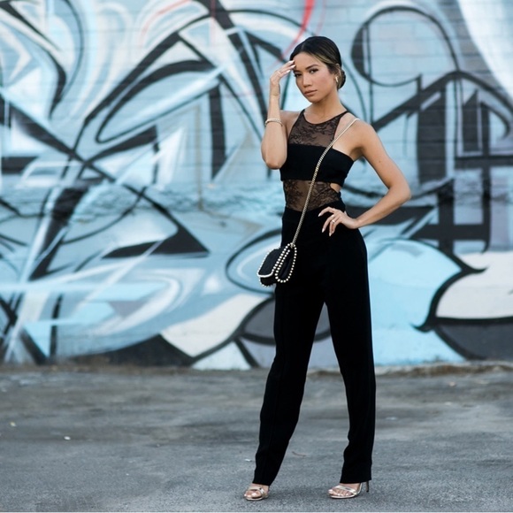 Noam Hanoch Nikka Bandeau Lace Cut Out Jumpsuit Black ASO Taylor Swift Sz 2 - Picture 4 of 16